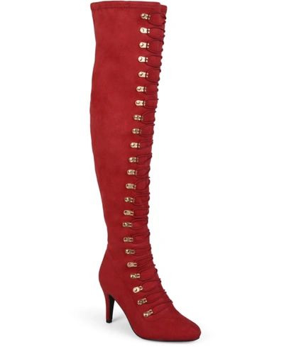 Journee Collection Women's Trill Wide Calf Lace Up Boots In Red