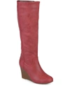 Journee Collection Women's Langly Wide Calf Knee High Wedge Boots In Red