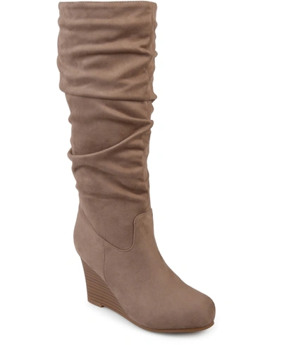 Journee Collection Haze Wide Calf Wedge Boot In Taupe