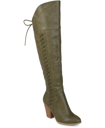 Journee Collection Women's Spritz Lace Up Over The Knee Boots In Olive
