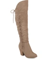 Journee Collection Women's Spritz Wide Calf Lace Up Over The Knee Boots In Taupe