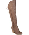 Journee Collection Women's Spritz Wide Calf Lace Up Over The Knee Boots In Brown