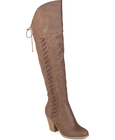 Journee Collection Women's Spritz Wide Calf Lace Up Over The Knee Boots In Brown