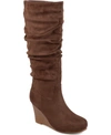 Journee Collection Women's Haze Wide Calf Rouched Knee High Wedge Boots In Brown