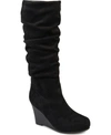 Journee Collection Women's Haze Wide Calf Rouched Knee High Wedge Boots In Black