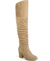 Journee Collection Womens Kaison Stacked Heel Over The Knee Boots In Stone