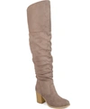Journee Collection Kaison Womens Faux Suede Wide Calf Thigh-high Boots In Taupe