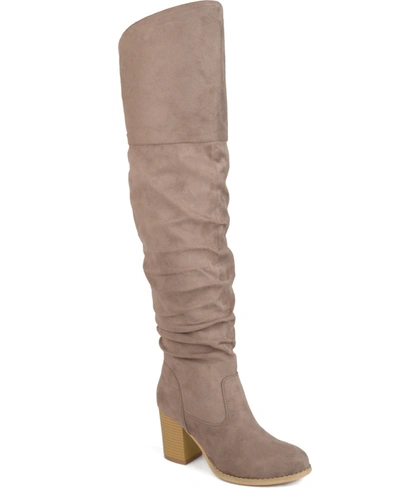 JOURNEE COLLECTION WOMEN'S KAISON STACKED HEEL OVER THE KNEE BOOTS