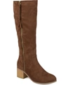 Journee Collection Women's Sanora Wide Calf Stacked Heel Mid Shaft Boots In Brown