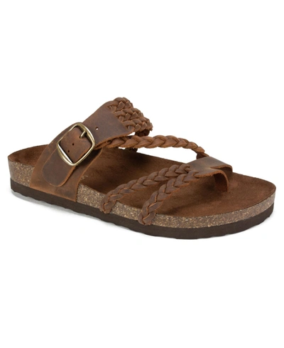 White Mountain Hayleigh Womens Leather Slides Footbed Sandals In Brown,leather