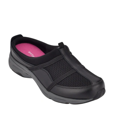 Easy Spirit Argyle Womens Leather Slip On Mule Sneakers In Black Leather