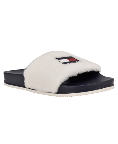 Tommy Hilfiger Women's Dezia Furry Pool Slides Women's Shoes In White