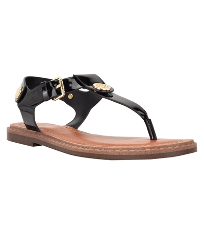 Tommy Hilfiger Women's Bennia Thong Flat Sandals In Black Patent