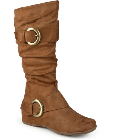 Journee Collection Women's Jester Wide Calf Rouched Buckle Mid Shaft Boots In Camel