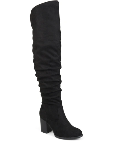 Journee Collection Kaison Womens Faux Suede Wide Calf Thigh-high Boots In Black