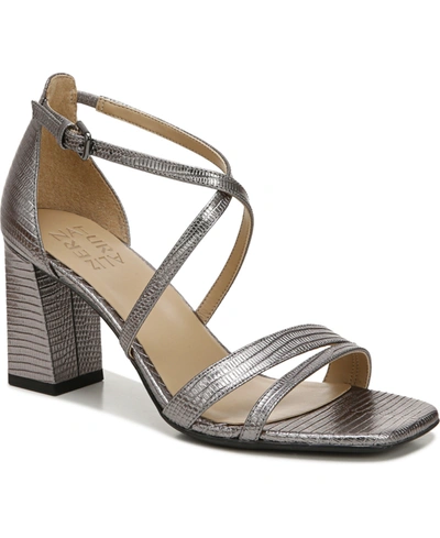 Naturalizer Tiff Womens Leather Block Heel Dress Sandals In Pewter Leather