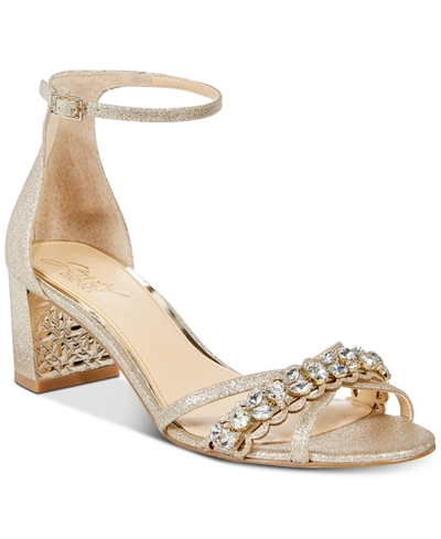 Jewel Badgley Mischka Women's Giona Block Heel Evening Sandals In Gold Glitter