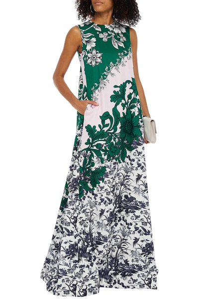 Erdem Floral-print Cotton-poplin Gown In Green