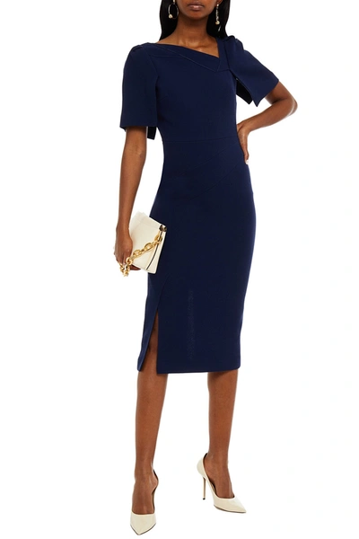 Roland Mouret Fenton Cape-effect Wool-crepe Midi Dress In Indigo