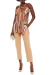 Roland Mouret Pontal Draped Metallic Silk-blend Jacquard Top In Rose Gold