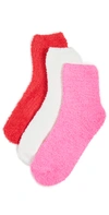 Stems Three Pack Cozy Ankle Socks In Dahlia/red/fuchsia