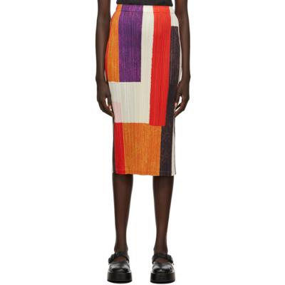 Issey Miyake Pleated Field Colorblock Slim Skirt In Orange