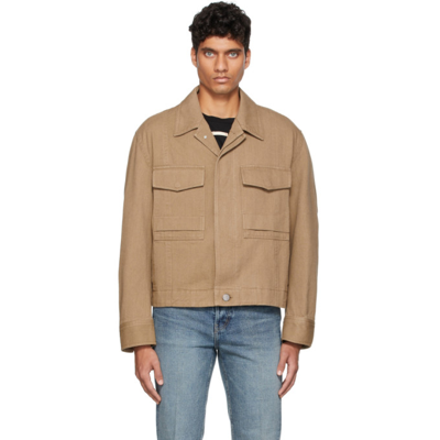 Solid Homme Beige Cotton Twill Overshirt Jacket In Mud 400d