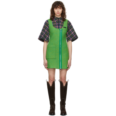 Ganni Green Recycled Wool Asymmetrical Mini Dress | ModeSens