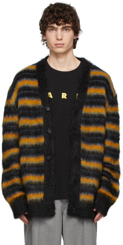 Marni Striped Mohair-blend Cardigan In Black