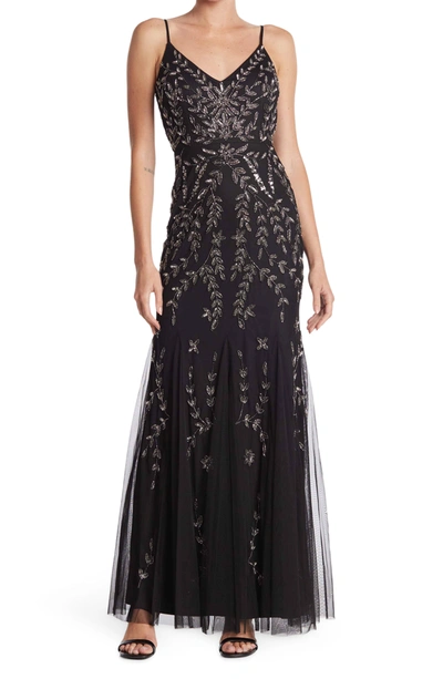 Marina Beaded V-neck Gown In Bk/gun