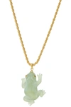 SAVVY CIE JEWELS 18K GOLD PLATED JADE FROG PENDANT NECKLACE