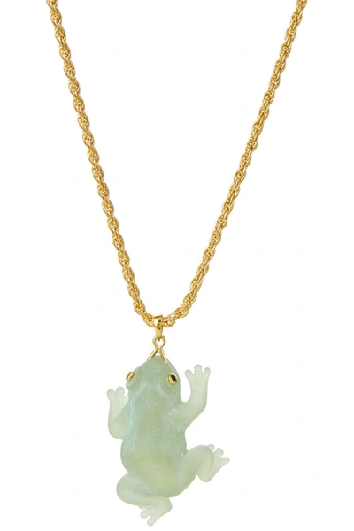 Savvy Cie Jewels 18k Gold Plated Jade Frog Pendant Necklace In Green