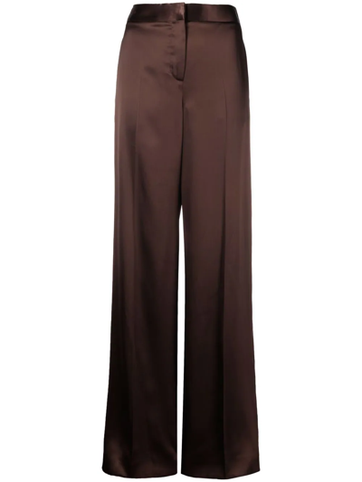 Alexander Mcqueen Satin-effect Trousers In Marrone