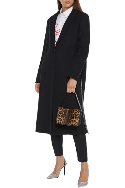 Love Moschino Jacquard-trimmed Wool-blend Coat In Black