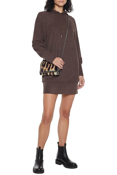 Walter Baker Maisie Mélange Fleece Hooded Mini Dress In Brown