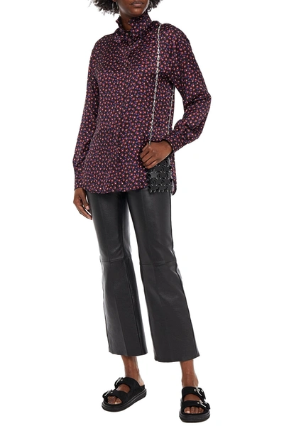 Rabanne Ruffle-trimmed Floral-print Satin Blouse In Black