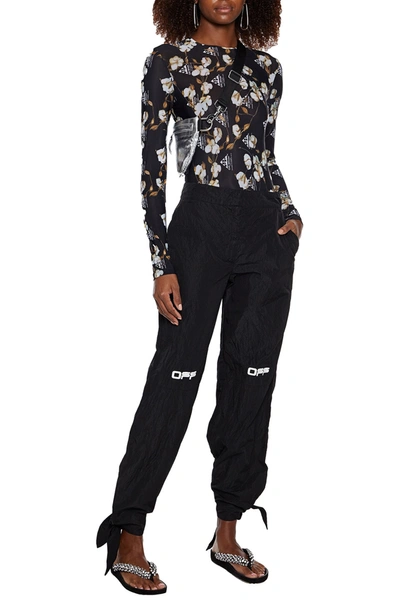 Off-white Logo-print Crinkled Shell Tapered Pants In Black