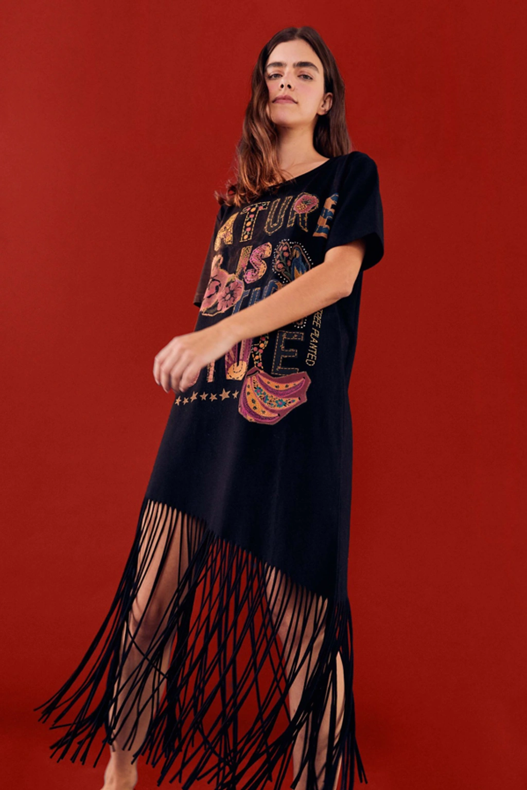 Farm Rio Nature Is The Future Fringes T Shirt Dress In Black Multi |  ModeSens
