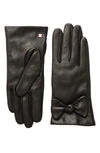 Bruno Magli Cashmere Lined Leather Bow Gloves In 001blk