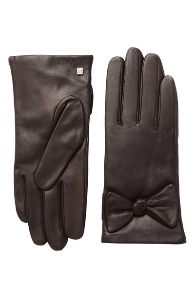 Bruno Magli Cashmere Lined Leather Bow Gloves In 200brn