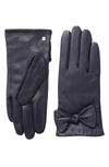 Bruno Magli Cashmere Lined Leather Bow Gloves In 410nvy