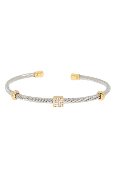 Meshmerise Two-tone Pave Cz Twisted Cable Cuff Bracelet In Two Tone