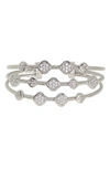 Meshmerise Stainless Steel Pave Cz Station Twisted Triple Cable Bangle Bracelet In White