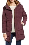 Cole Haan Signature Cole Haan Quilted Down & Feather Fill Jacket With Faux Fur Trim In Merlot