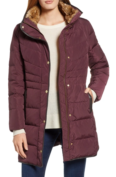 Cole Haan Signature Cole Haan Quilted Down & Feather Fill Jacket With Faux Fur Trim In Merlot