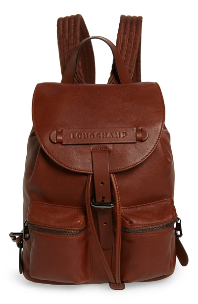 Longchamp Small 3d Leather Backpack In Cognac