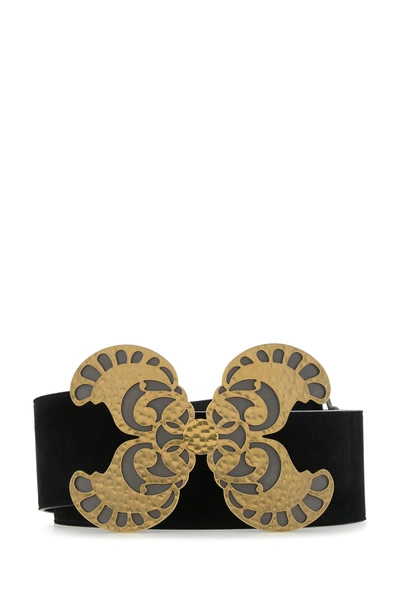 Saint Laurent Butterfly Buckle Suede Belt In Nero