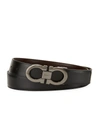 FERRAGAMO MEN'S REVERSIBLE LEATHER DOUBLE-GANCIO BELT,PROD248270484