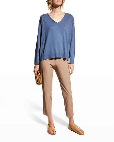 Eileen Fisher Washable Stretch Crepe Slim Ankle Pants In Barley