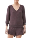 Michael Stars Gabriella V-neck 3/4-sleeve Sweatshirt In Heater Eggplant